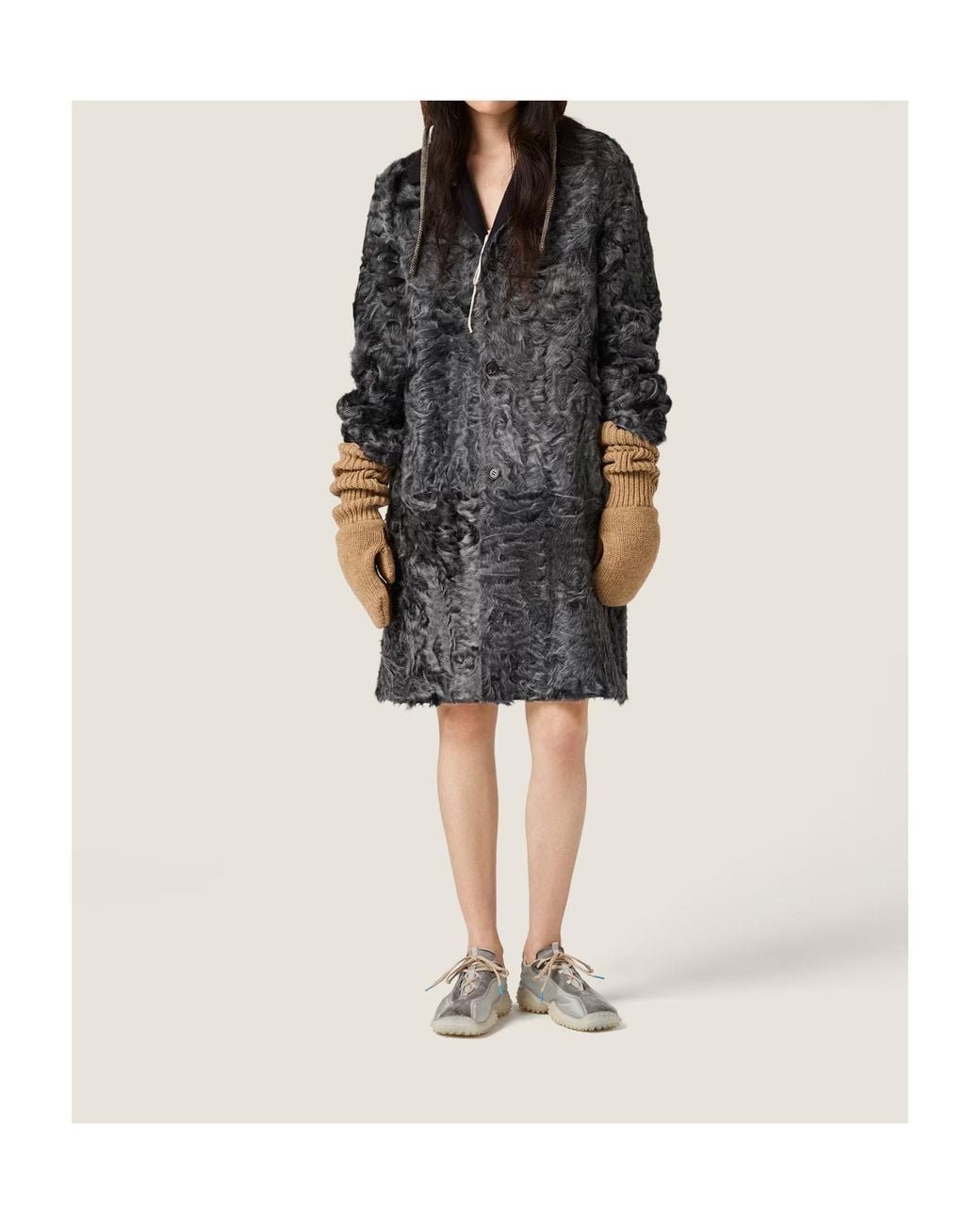 Miu Miu Gray Reversible Wool And Chekiang Coat