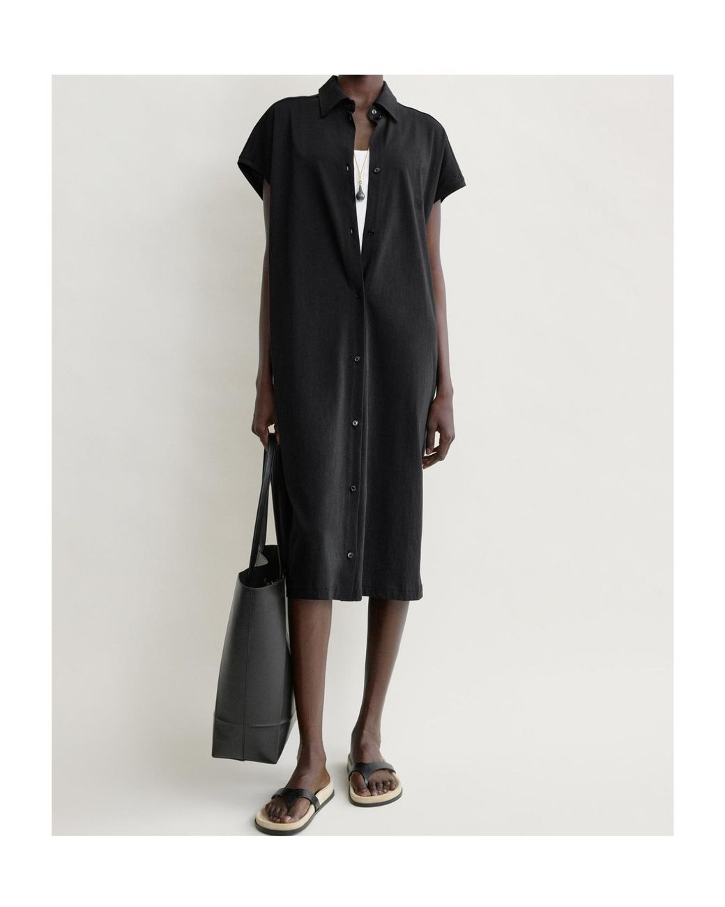 Totême Black Button-Fastening Sleeveless Midi Shirt Dress