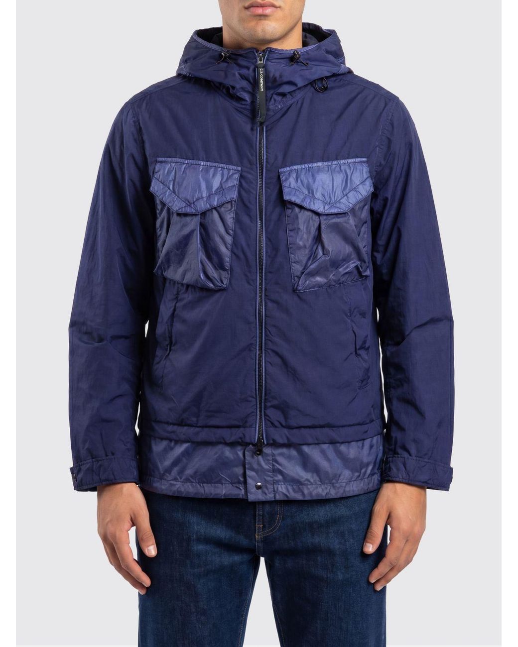 C P Company Blue Bi-Tm Mixed Goggle Hooded Jacket for men