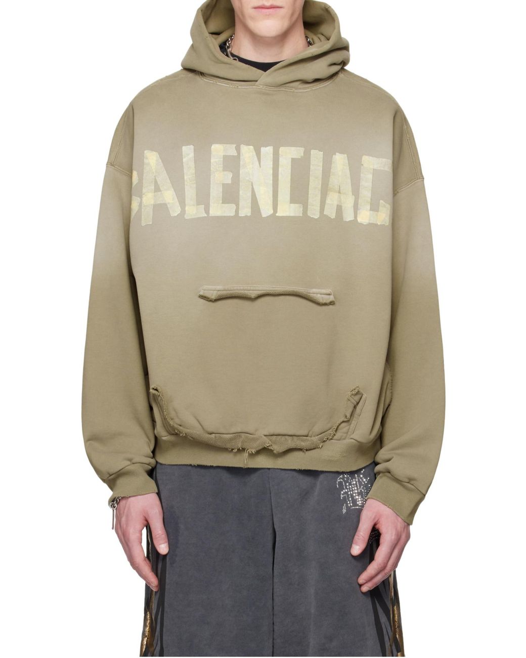 Balenciaga Multicolor Tape Type Ripped Pocket Hoodie for men