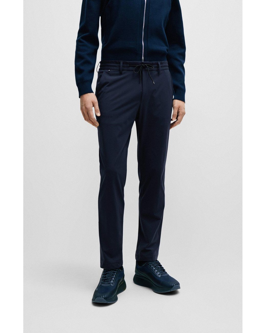 Boss Blue Drawstring Slim-Fit Pants for men