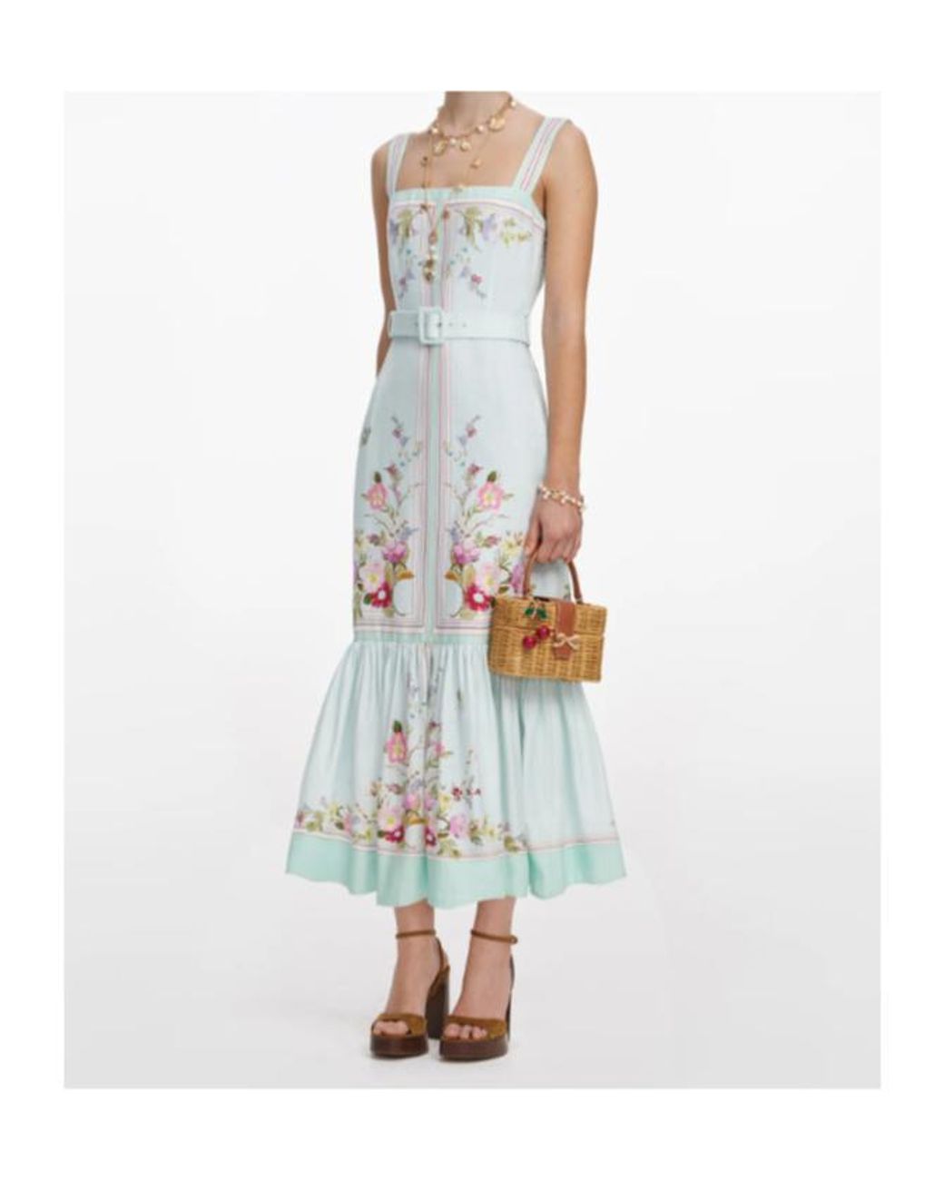 Self-Portrait White Floral Belted Midi Dress