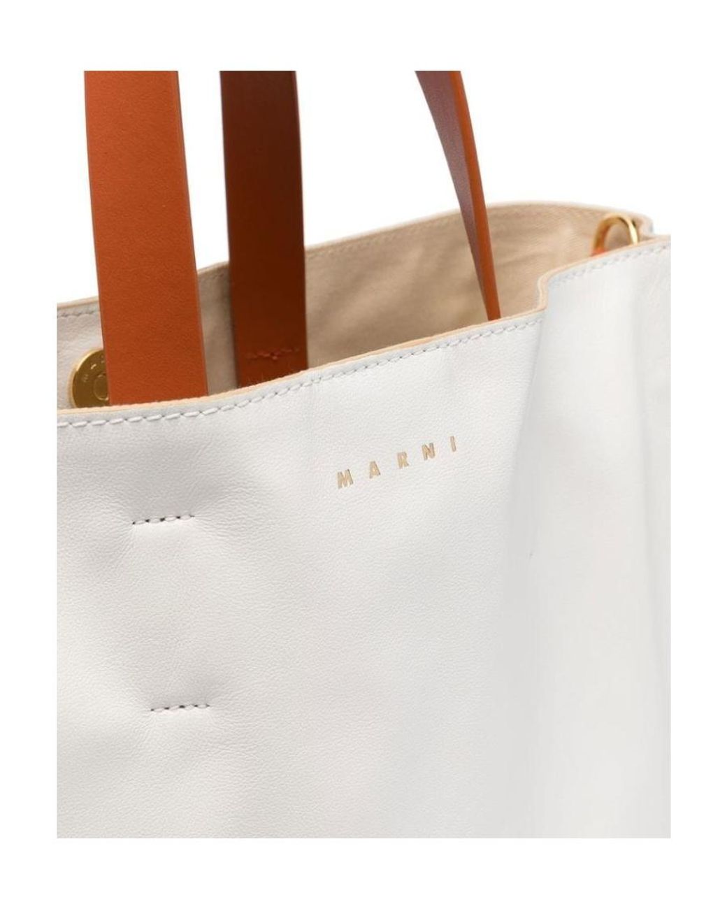 Marni White Logo Print Leather Shoulder Bag