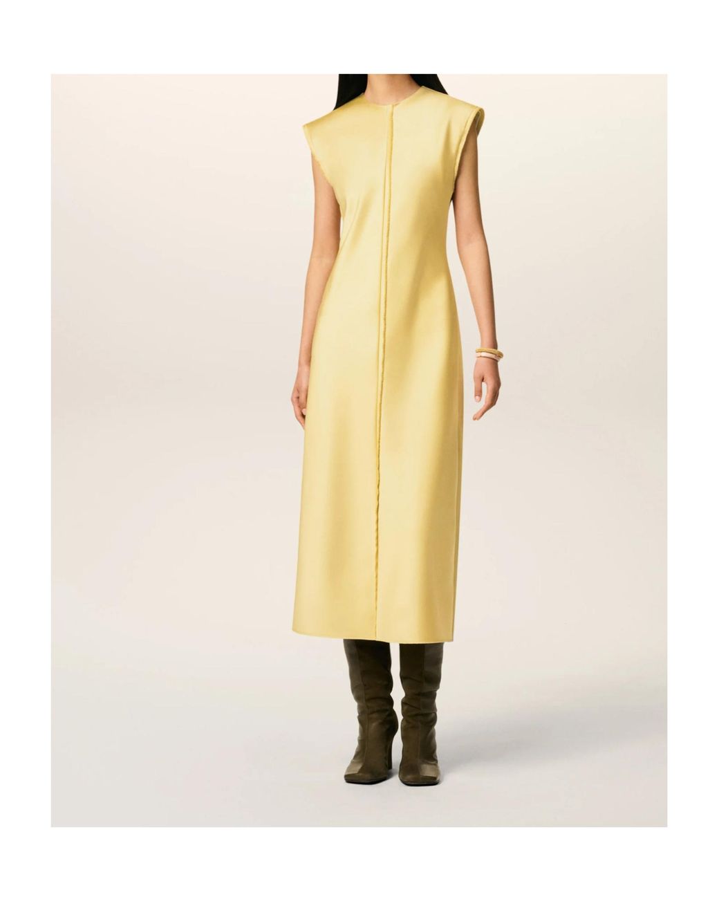 AMI Yellow Raw Edge Detailed Midi Dress