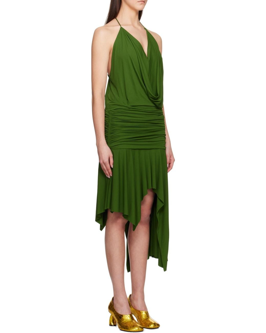 Acne Green Dikata Draped Midi Dress