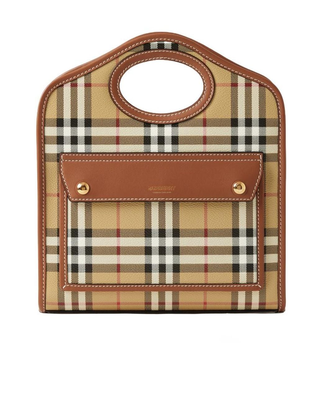Burberry Brown Hollow-Handle Checkered Mini Tote Bag