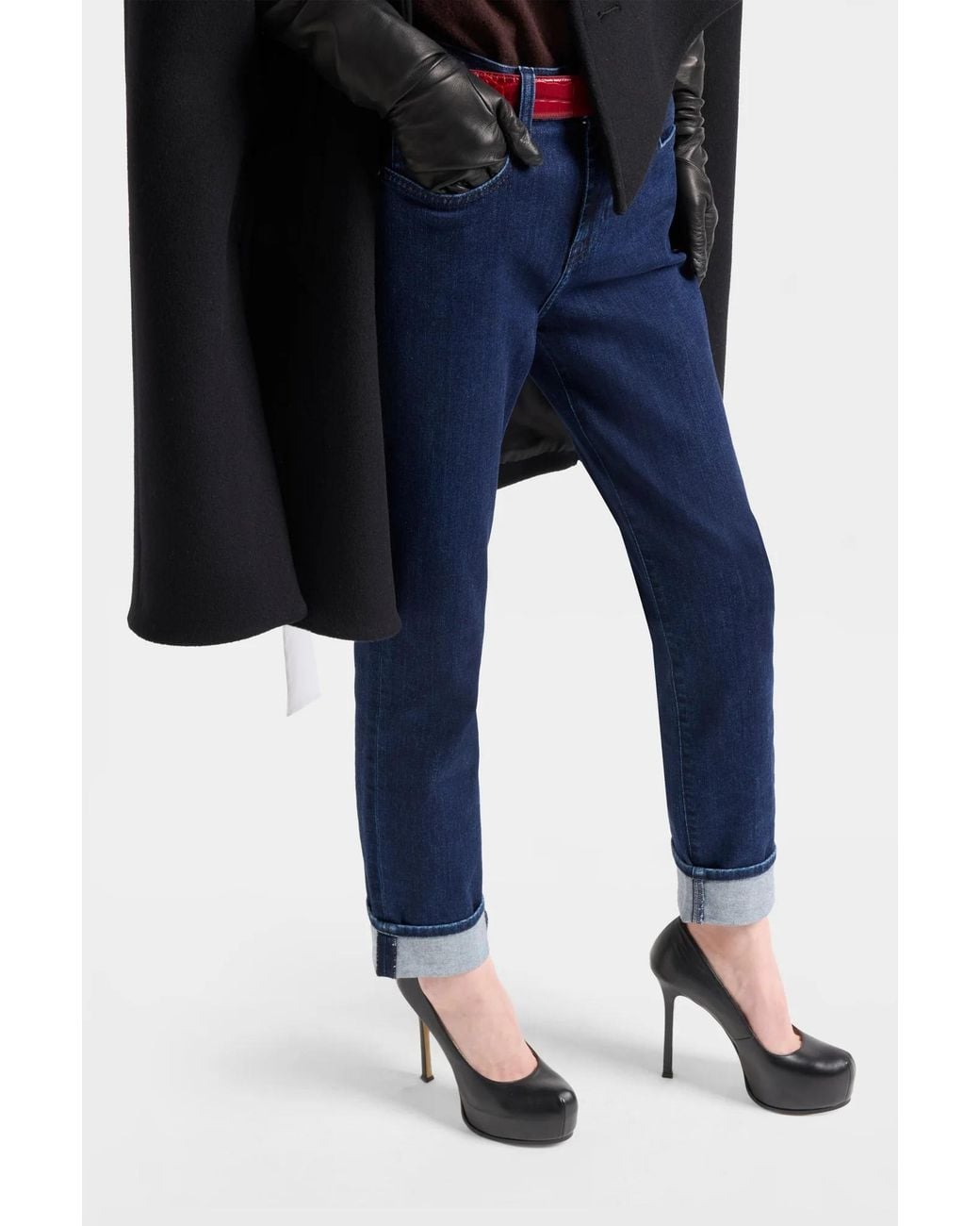 7 For All Mankind Blue Dark Wash Straightleg Rollcuff Jeans