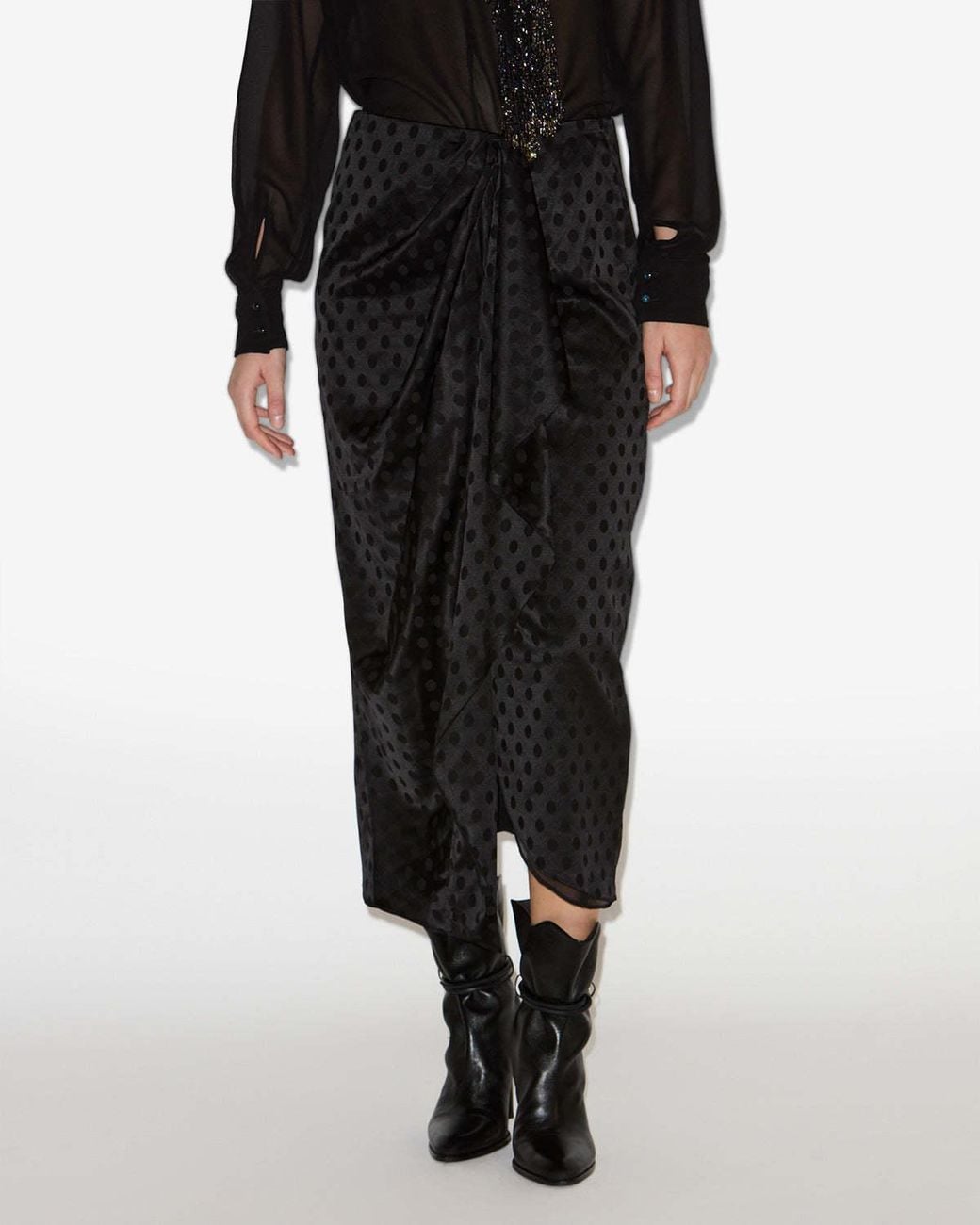 Isabel Marant Black Asymmetrical Hem Draped Skirt