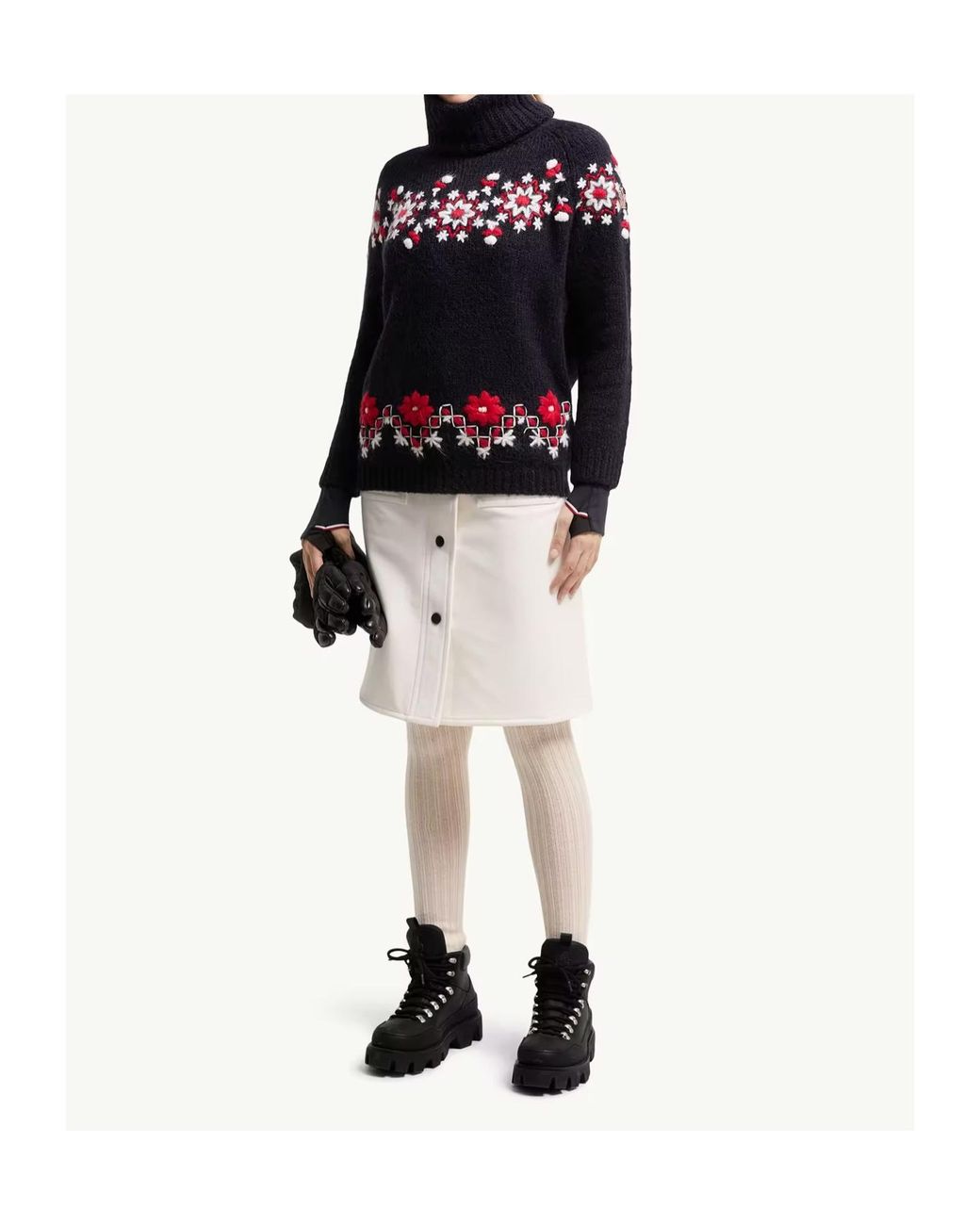 Moncler Blue Hand-Embroidered Alpaca Wool Turtleneck Sweater