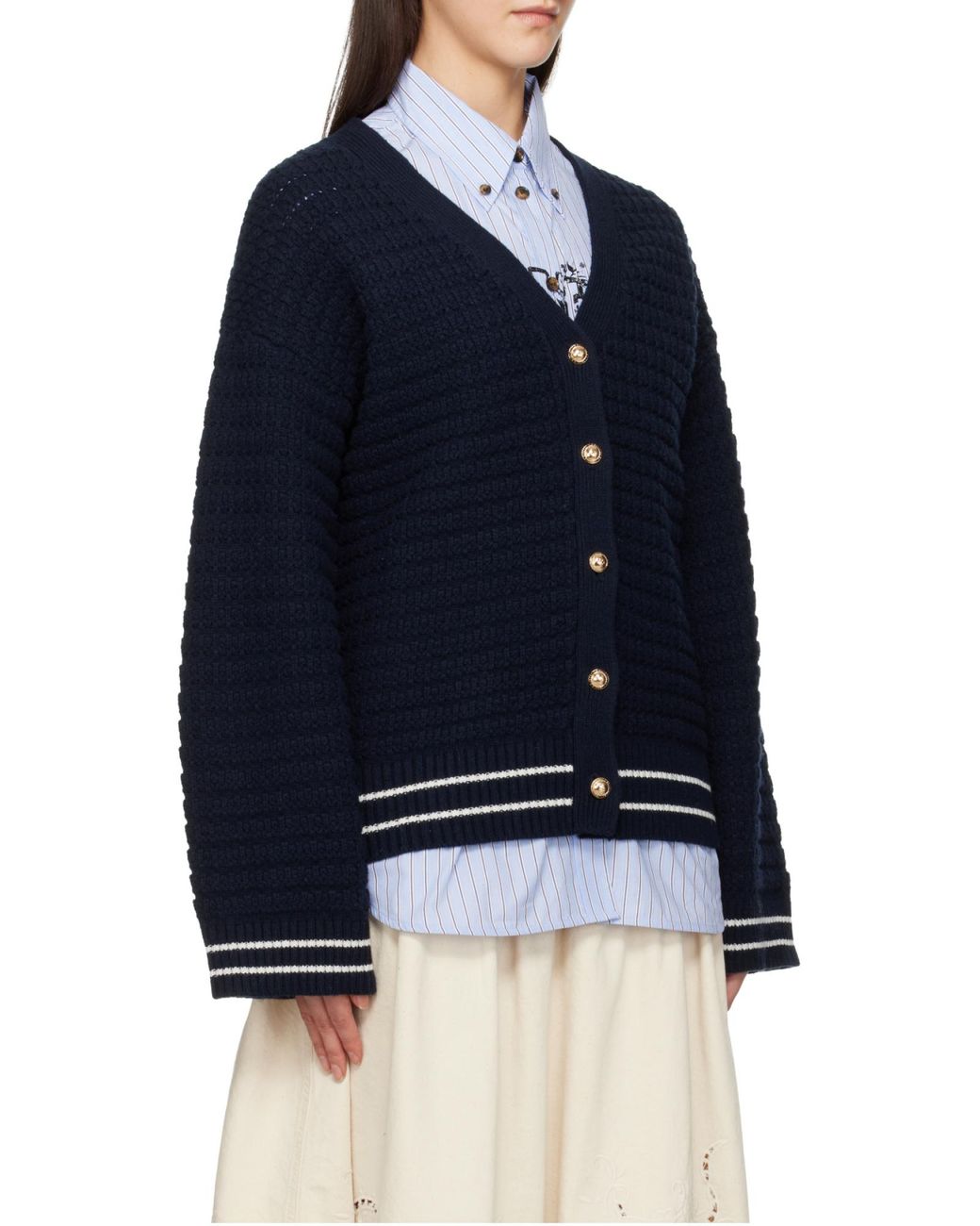 Ganni Blue Button-Detail V-Nneck Jumper