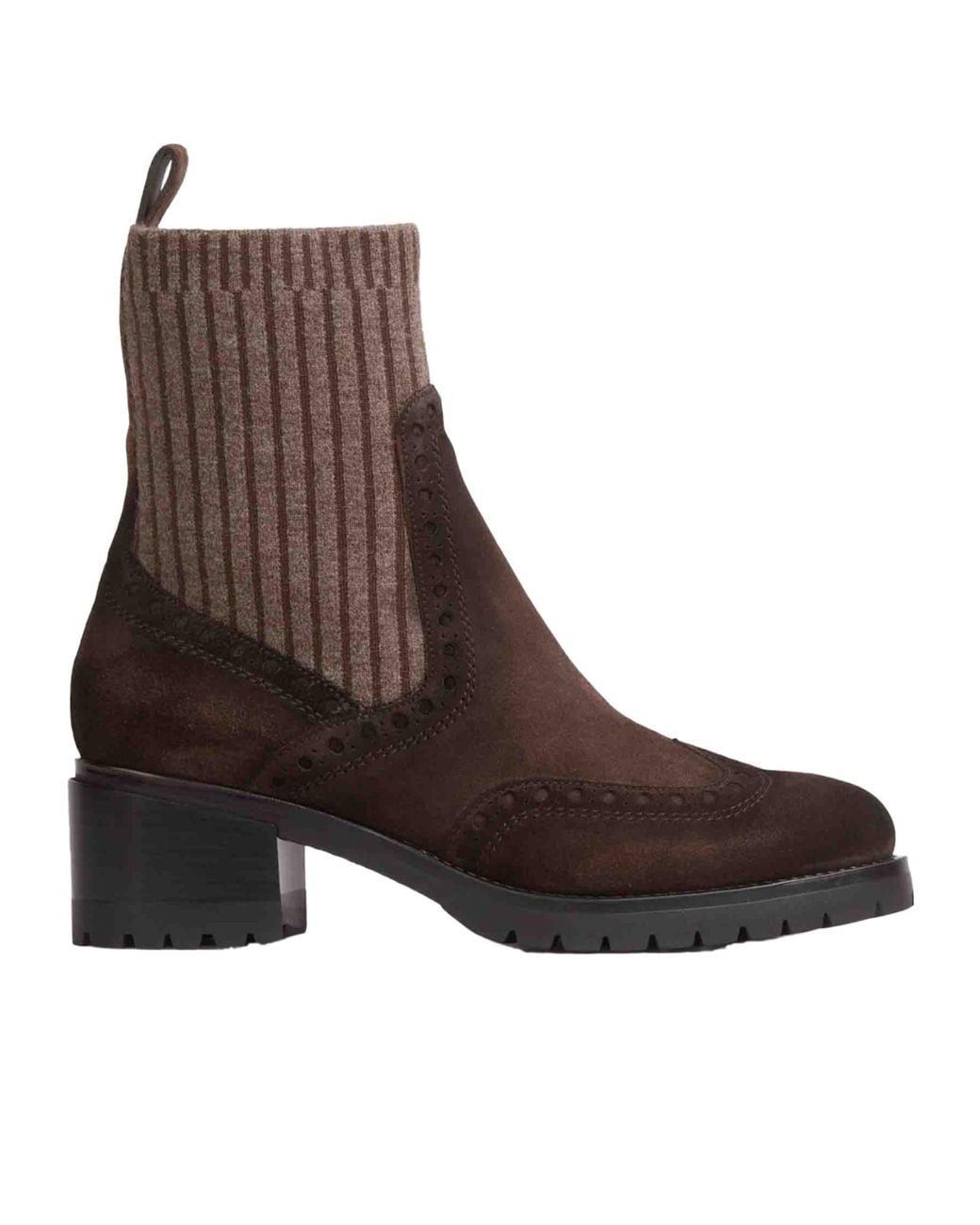 Santoni Brown Brogue-Detail Sock Ankle Boots