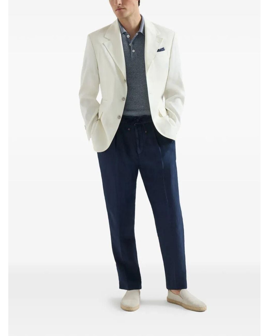 Brunello Cucinelli Blue Drawstring Tapered Pants for men