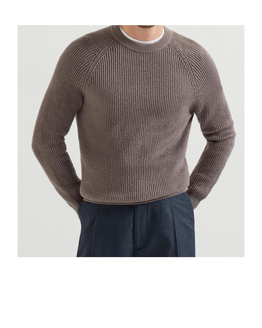 Brunello Cucinelli Brown Malfilé Cotton English Rib Sweater With Raglan Sleeves for men