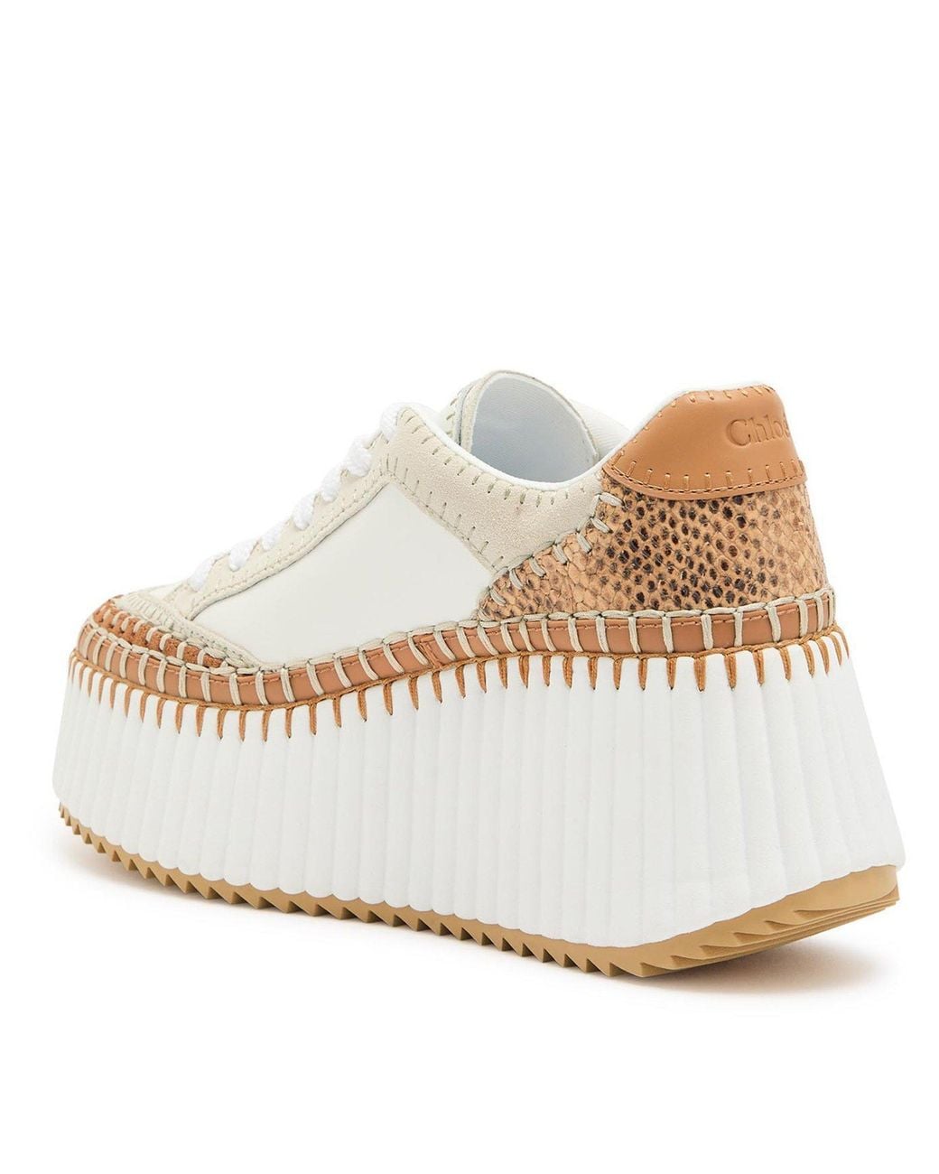 Chloé Natural Snake-Pattern Patchwork Thick-Soled Shoes