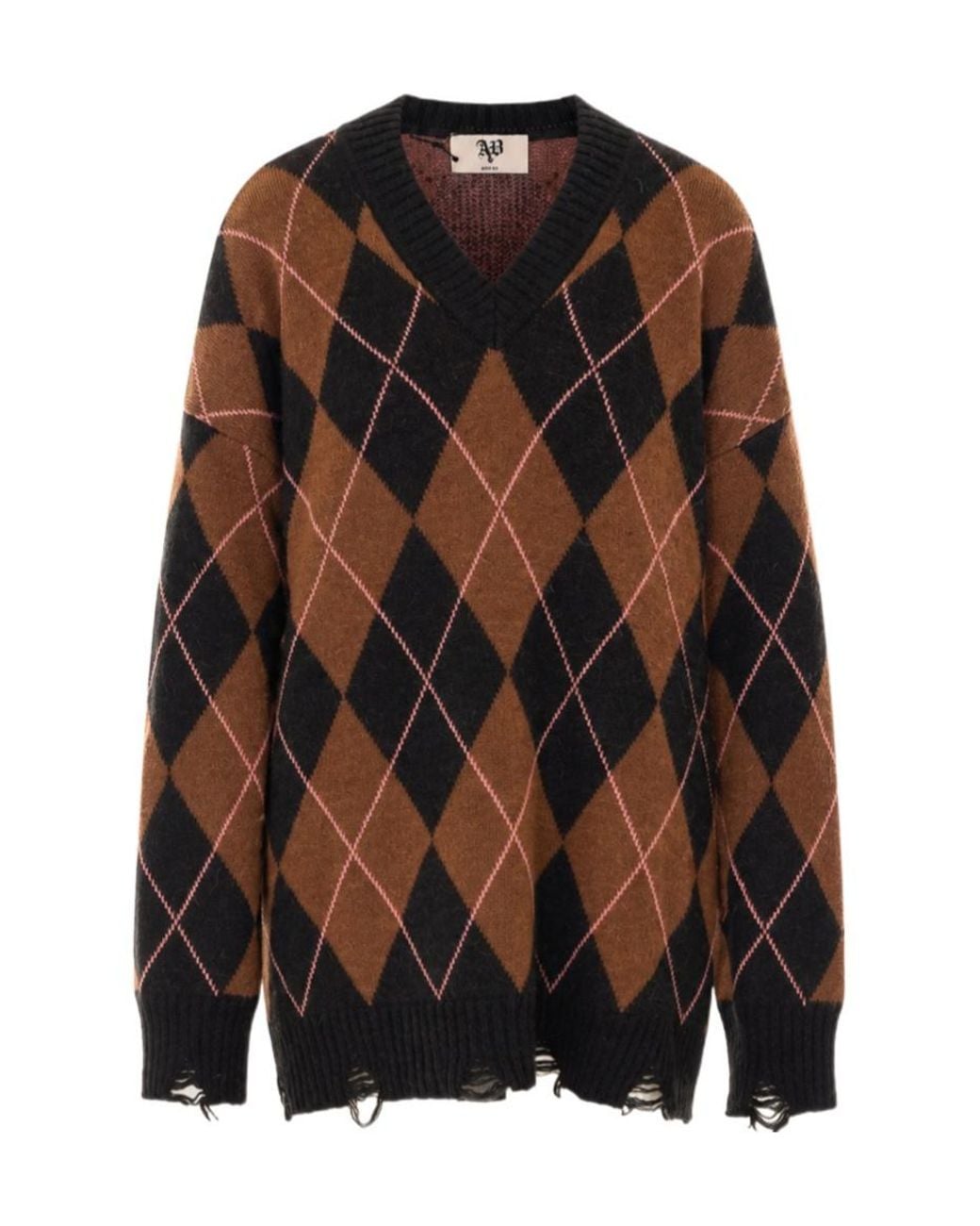 Aniye By Brown Rebby Argyle V-Neck Knitted Sweater
