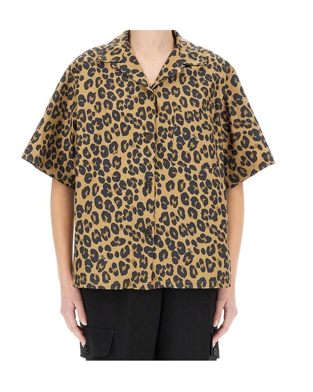 Aspesi Black Wild Pattern Button-Up Tops