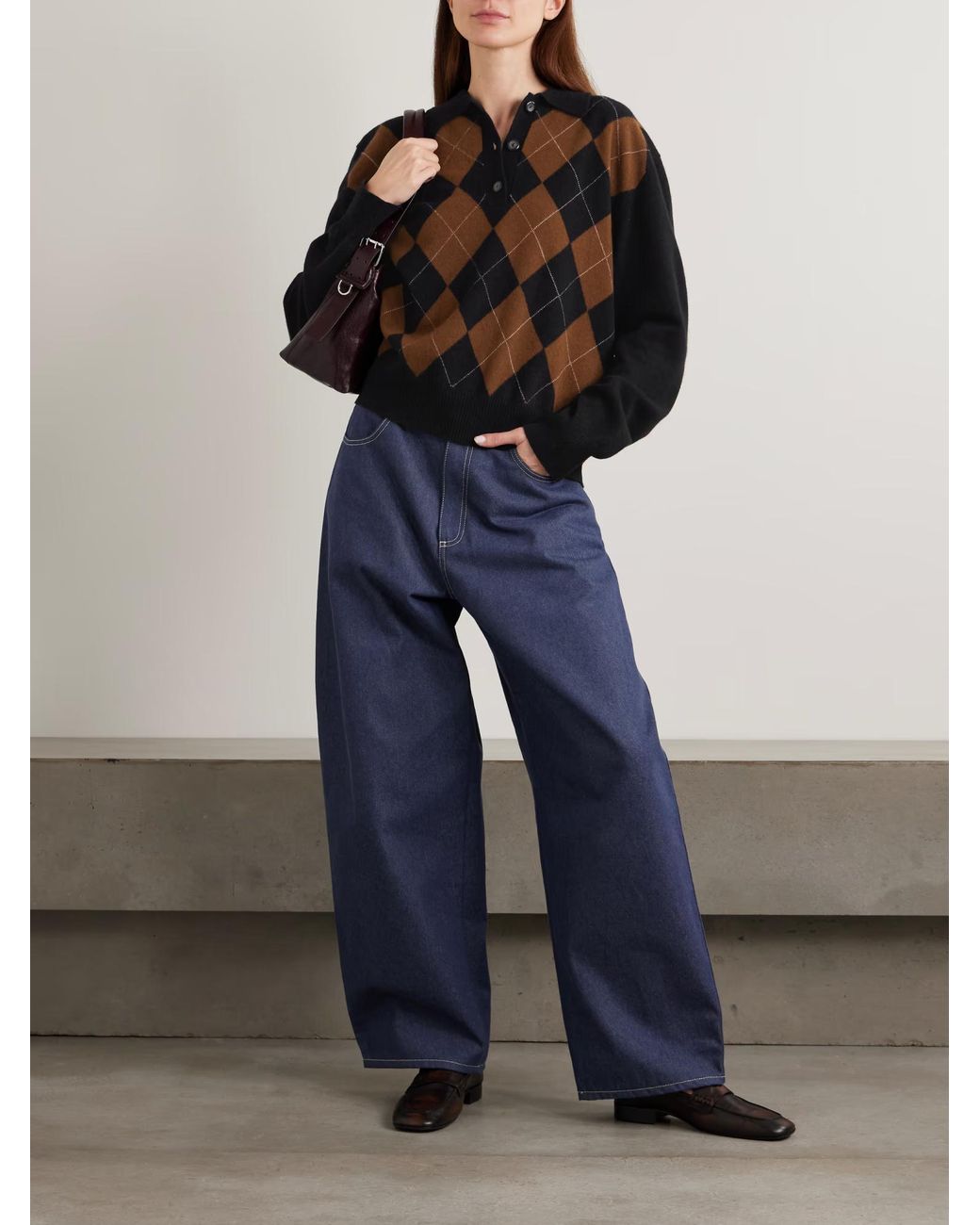 Rohe Black Diamond Pattern Wool Polo Collar Sweater