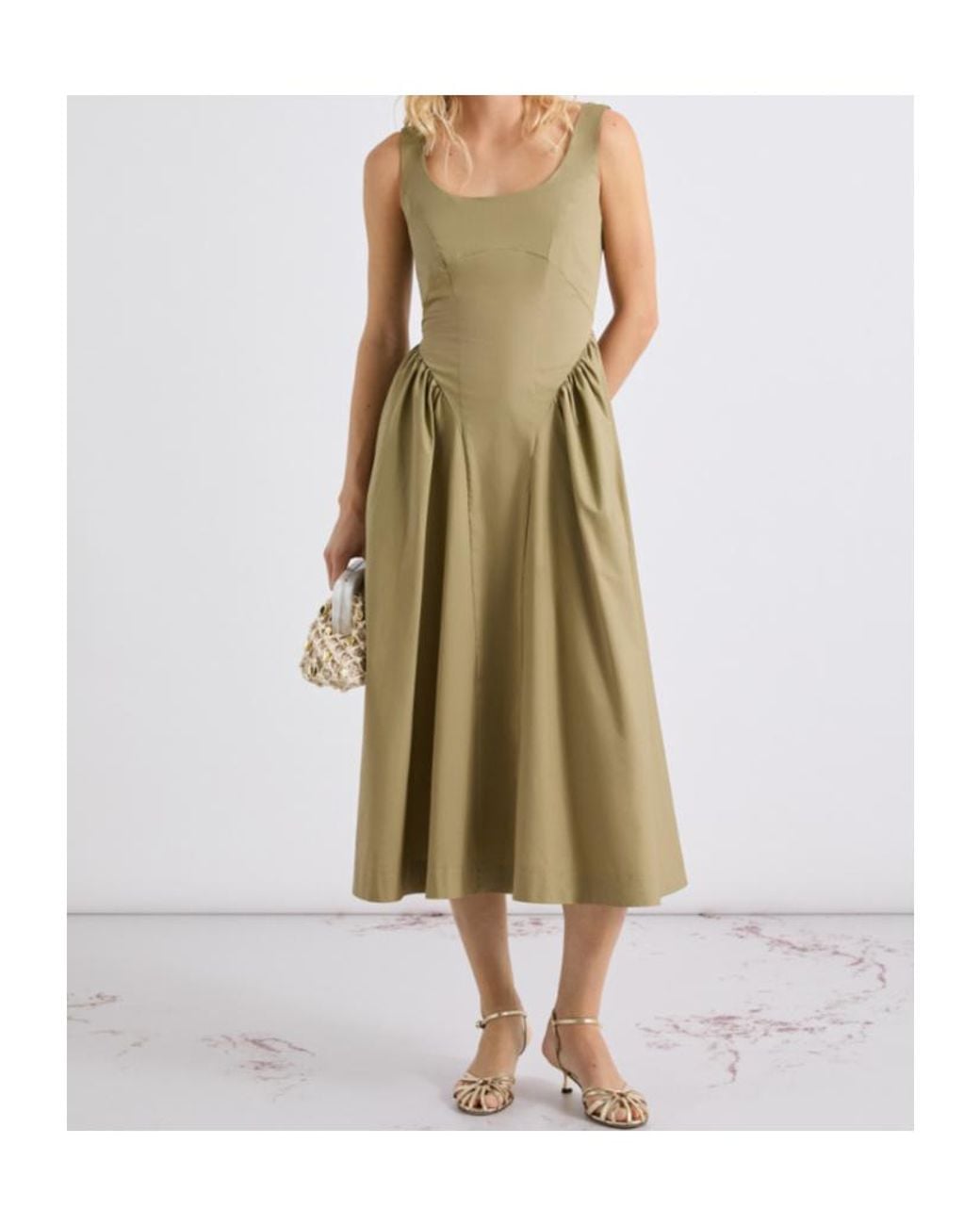 Marella Green Gathered Midi Dress