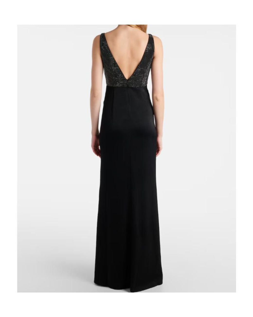 Roland Mouret Black Floral-Appliqué Embellished Satin Crêpe Gown