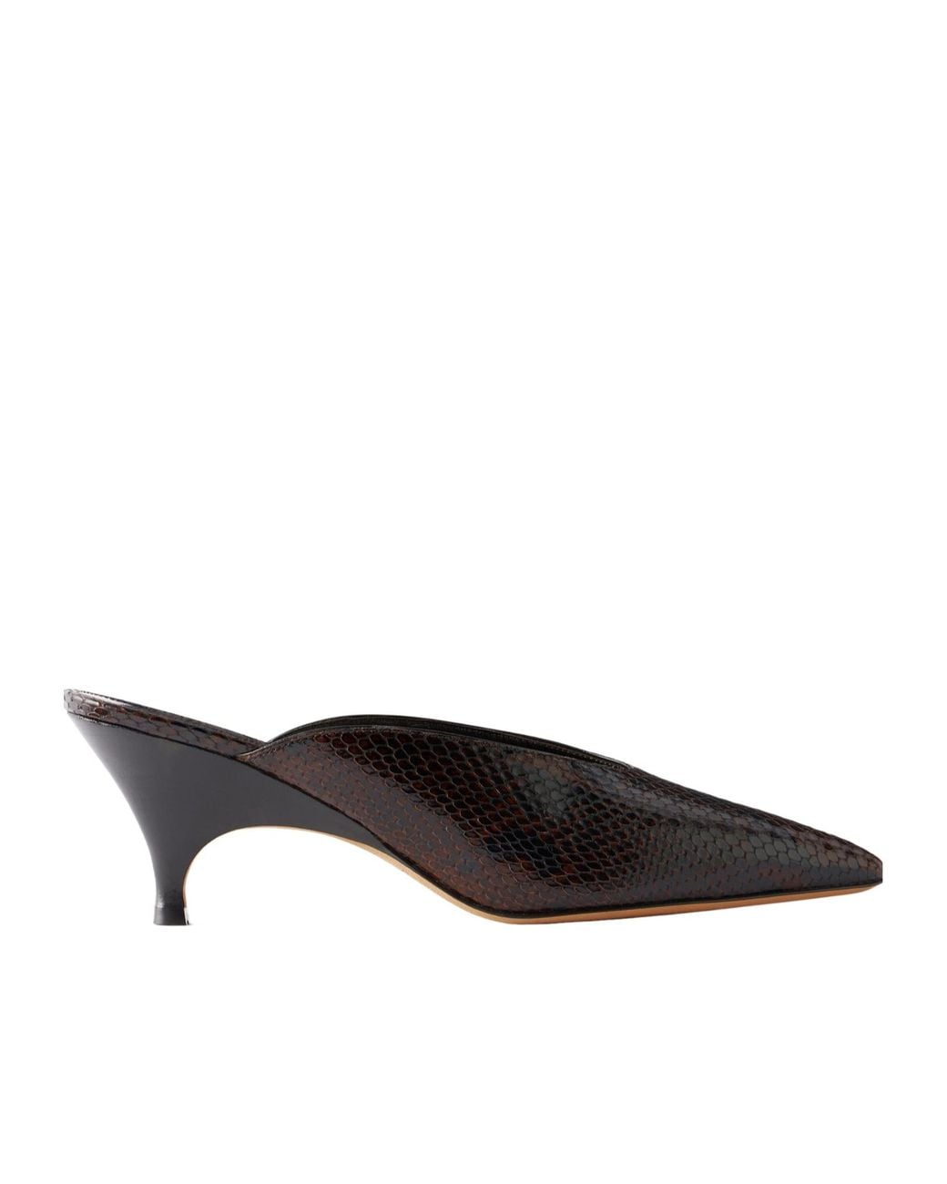 Le Monde Beryl Brown Snake-Effect Leather Mules