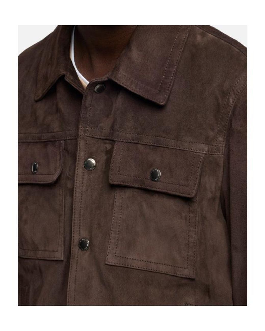 7 For All Mankind Brown Suede-Finish Press-Stud Jacket for men