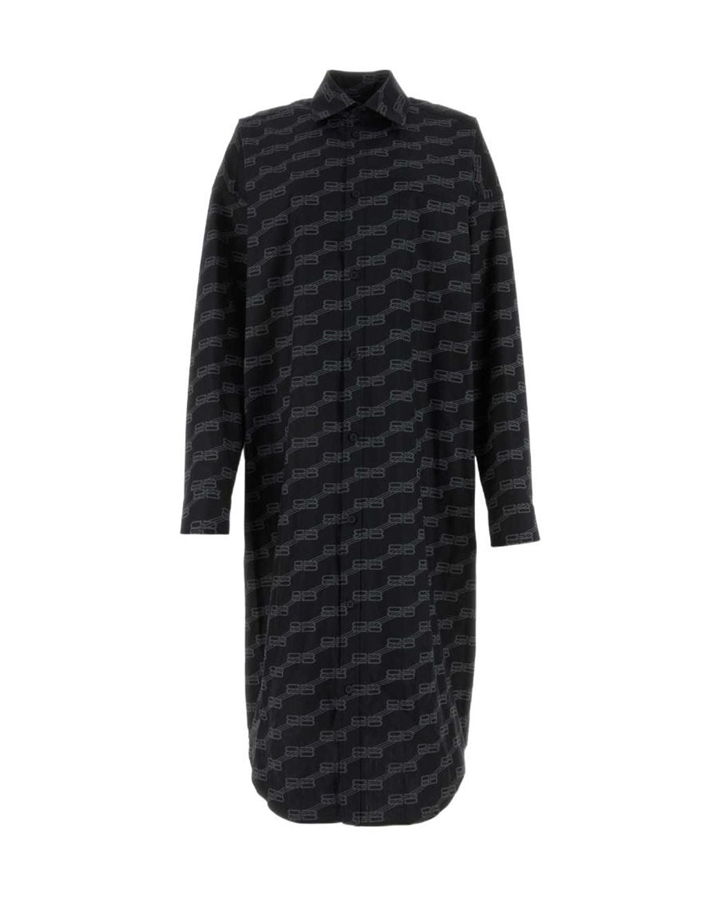 Balenciaga Black All-Over Logo Printed Poplin Shirt Dress