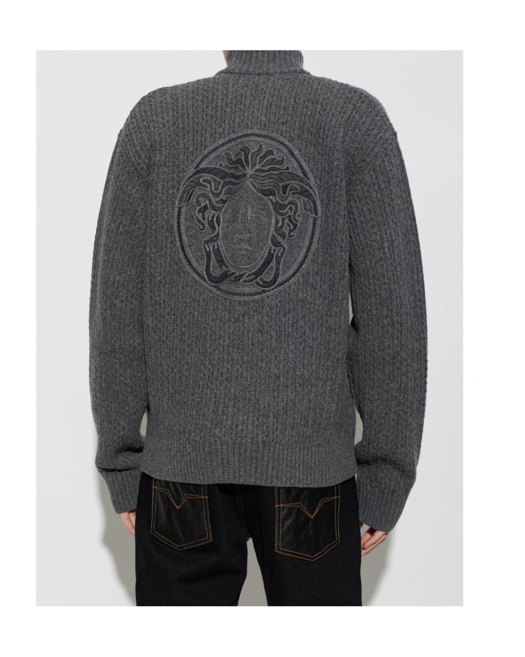 Versace Gray High-Neck Cardigan for men