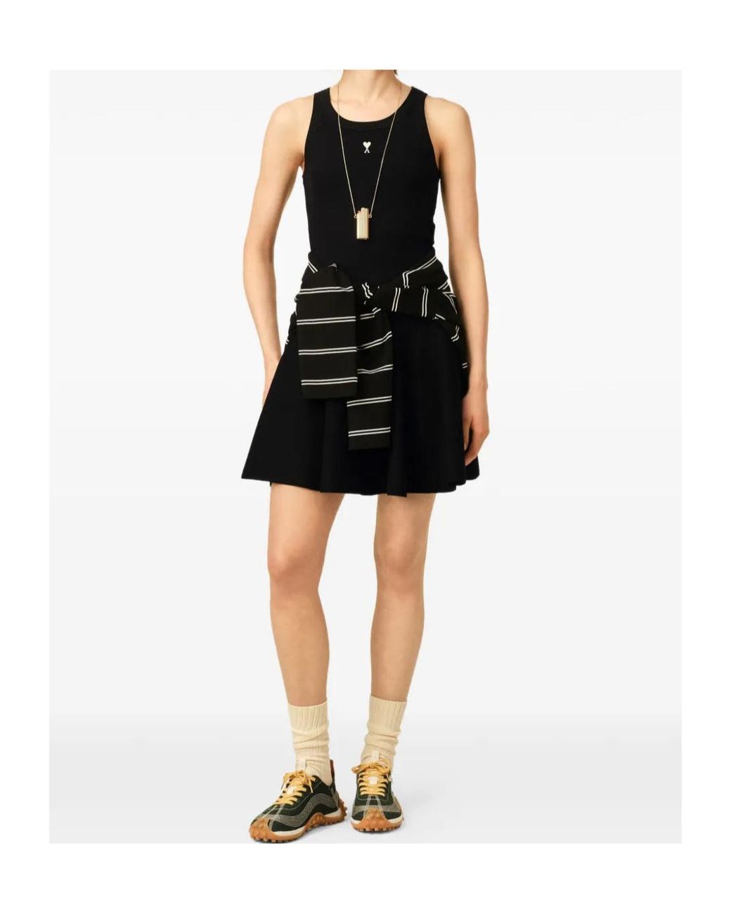 AMI Black Ami Ribbed Waist Flared Mini Skirt