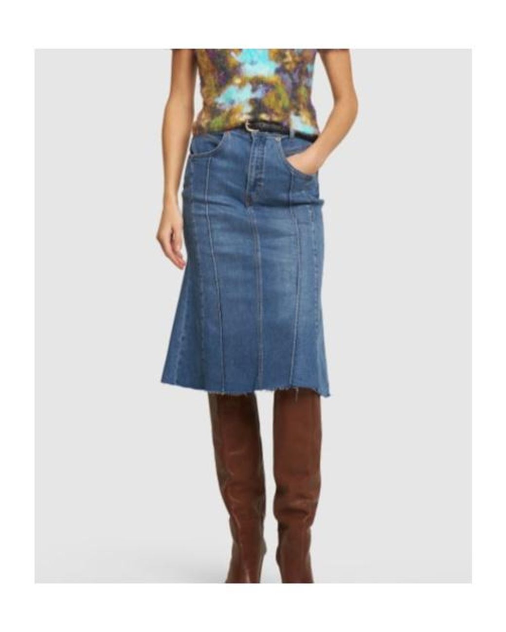 Reformation Blue Juliana Fluted Denim Midi Skirt