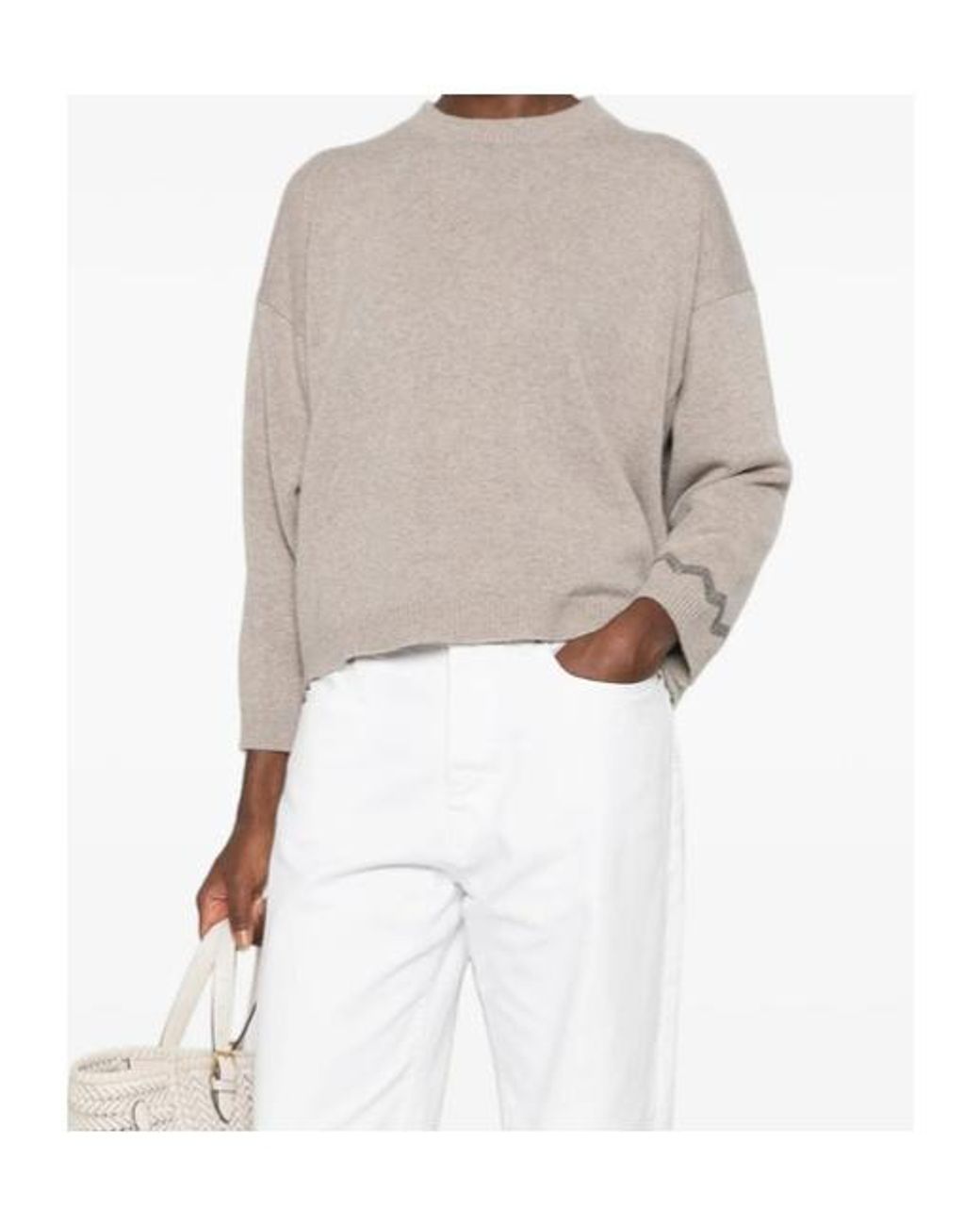 Panicale Natural Bead-Embellished Drop-Shoulder Sweater