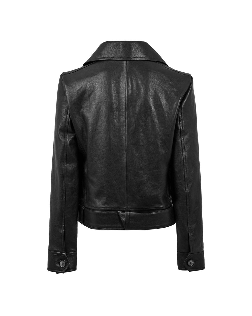 Magda Butrym Black Collared Cropped Leather Jacket
