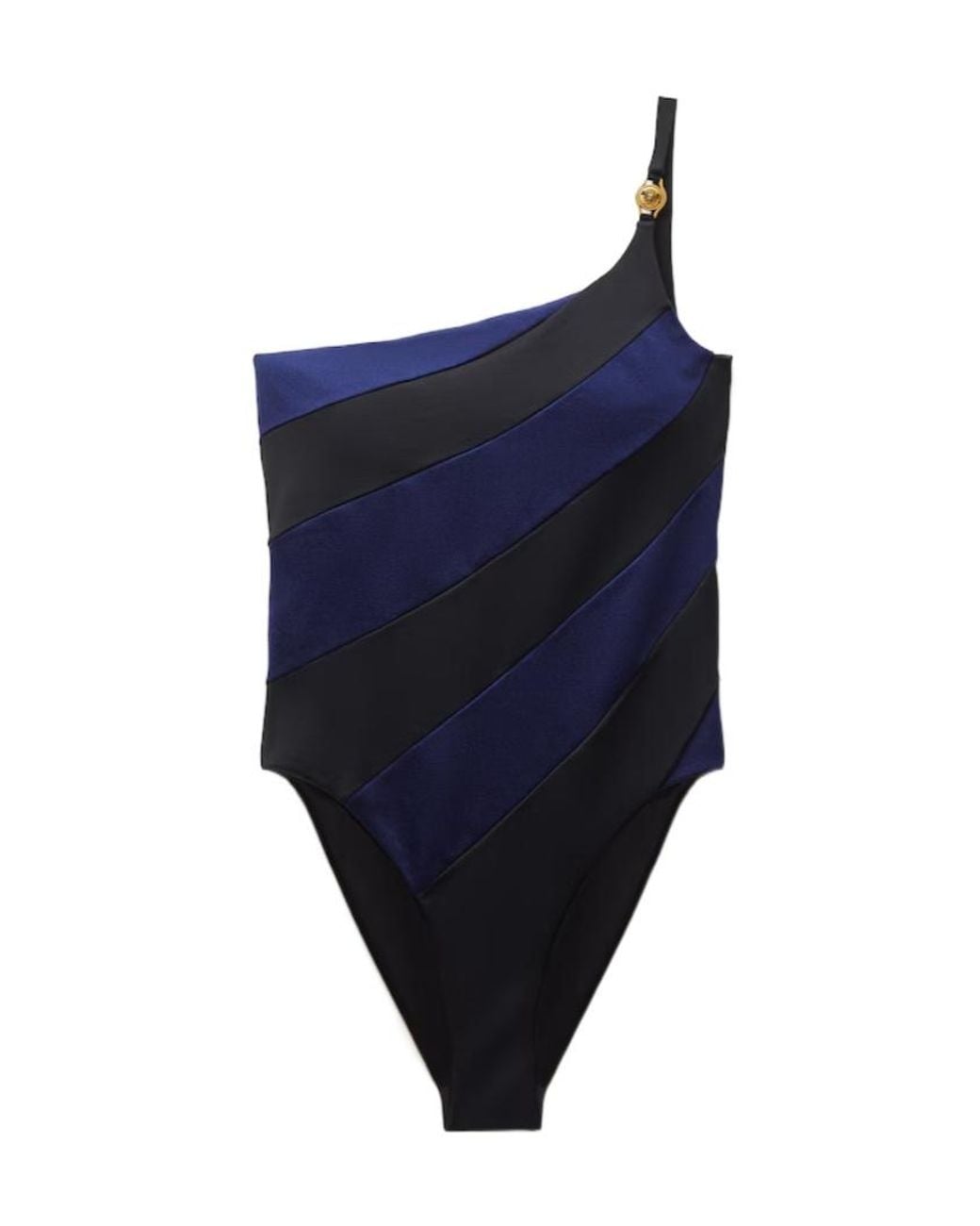 Versace Blue Asymmetric Striped Swimsuit