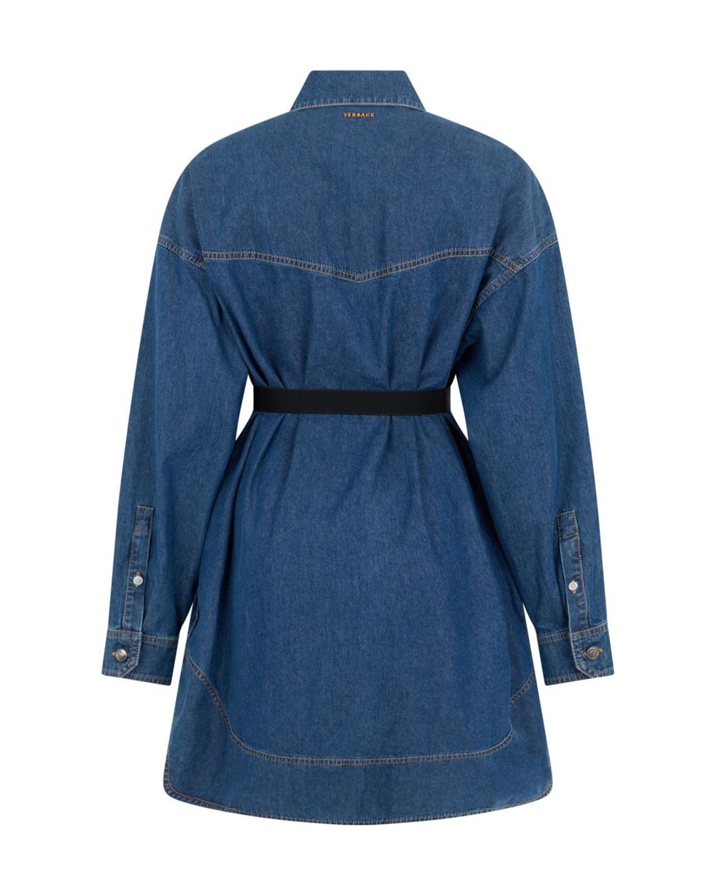 Versace Blue Belted Denim Shirt Dress