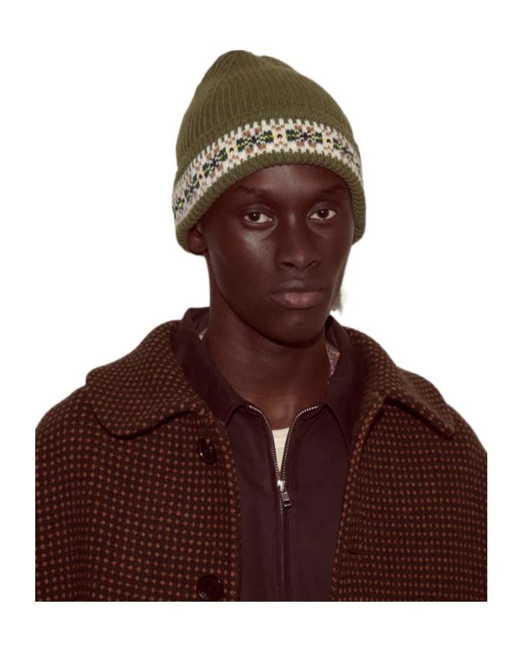 Bode Brown Moritz Pompom Detailed Ribbed Beanie for men