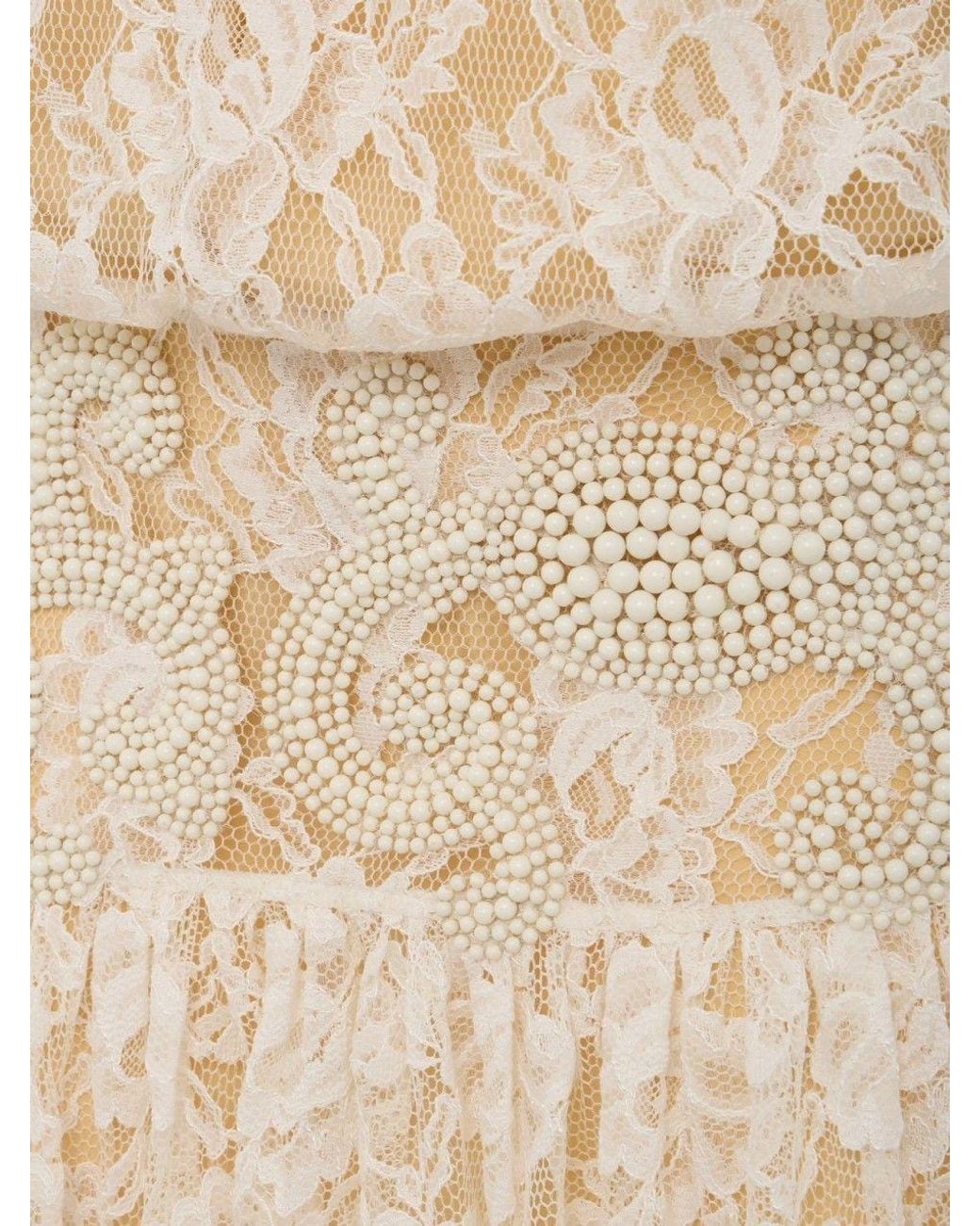GIUSEPPE DI MORABITO Natural Long-Sleeved Lace Dress