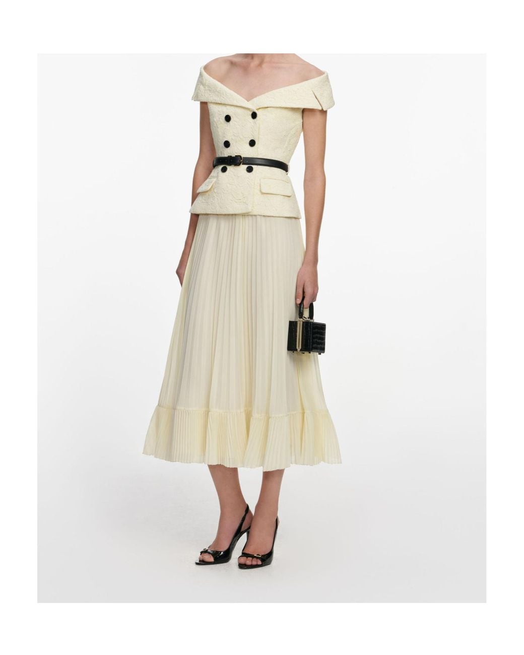 Self-Portrait Natural Lace Chiffon Midi Dress
