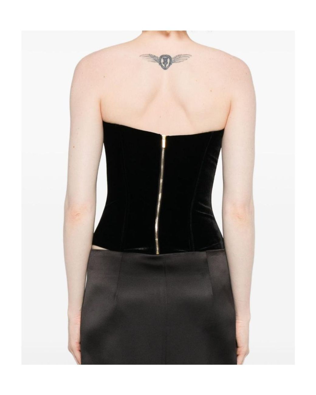 Raquel Diniz Black Strapless Zip Bustier Top