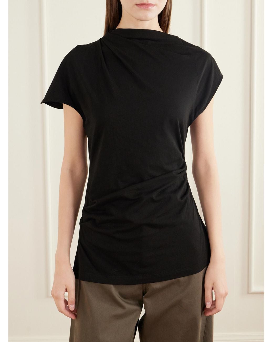 Agolde Black Gathered Jersey T-Shirt