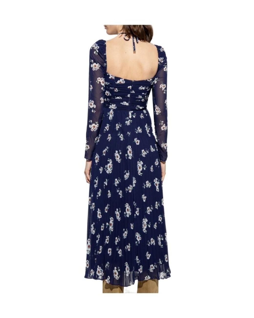Self-Portrait Blue Pansy Printed Cut-Out Midi Dress