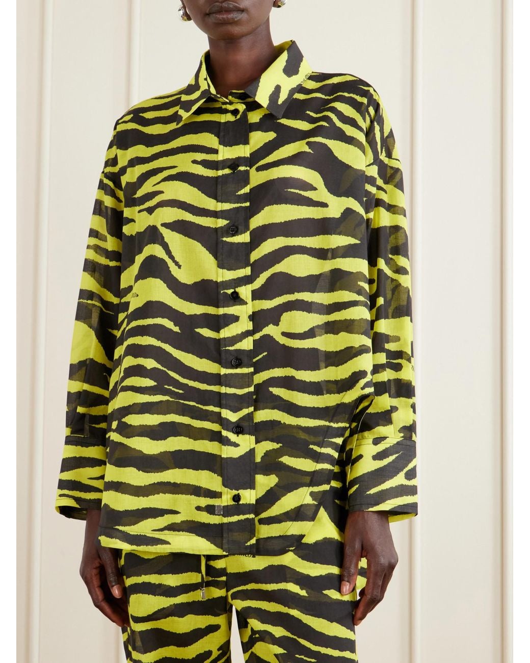 The Attico Yellow Il Primo Bagno Animal-Print Cotton Shirt