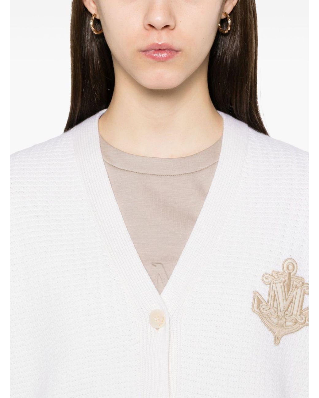 Max Mara White Ravello V-Neck Button-Up Cardigan