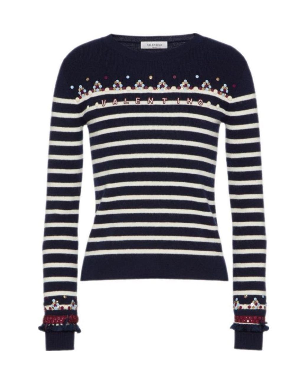 Valentino Blue Logo Embroidered Striped Jumper