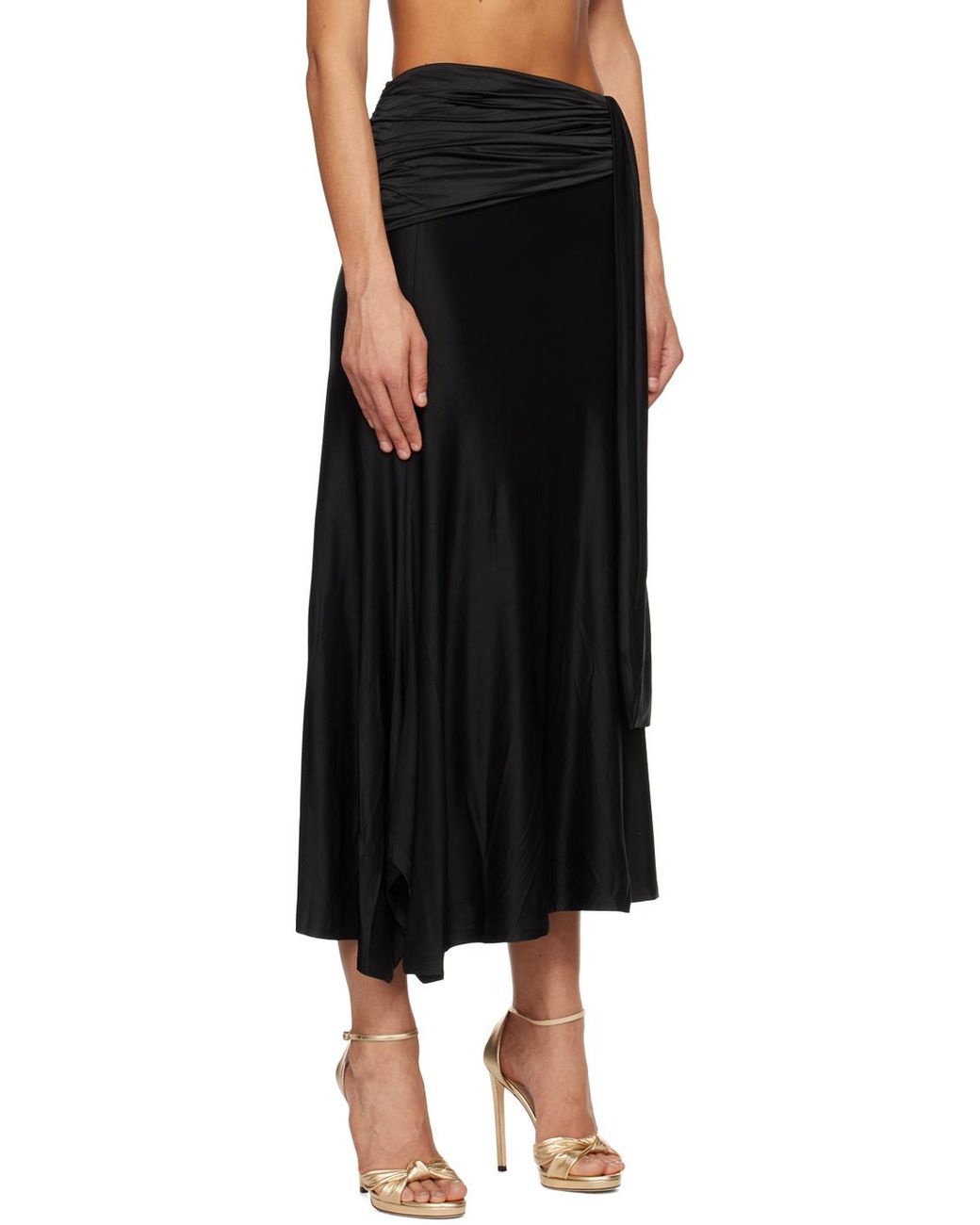 Rabanne Black Gathered Detailed Midi Skirt