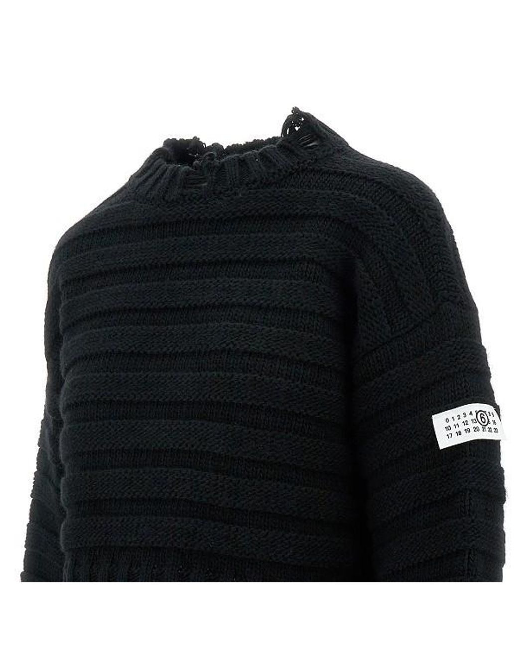 MM6 by Maison Margiela Black Numbers-Patch Distressed Jumper