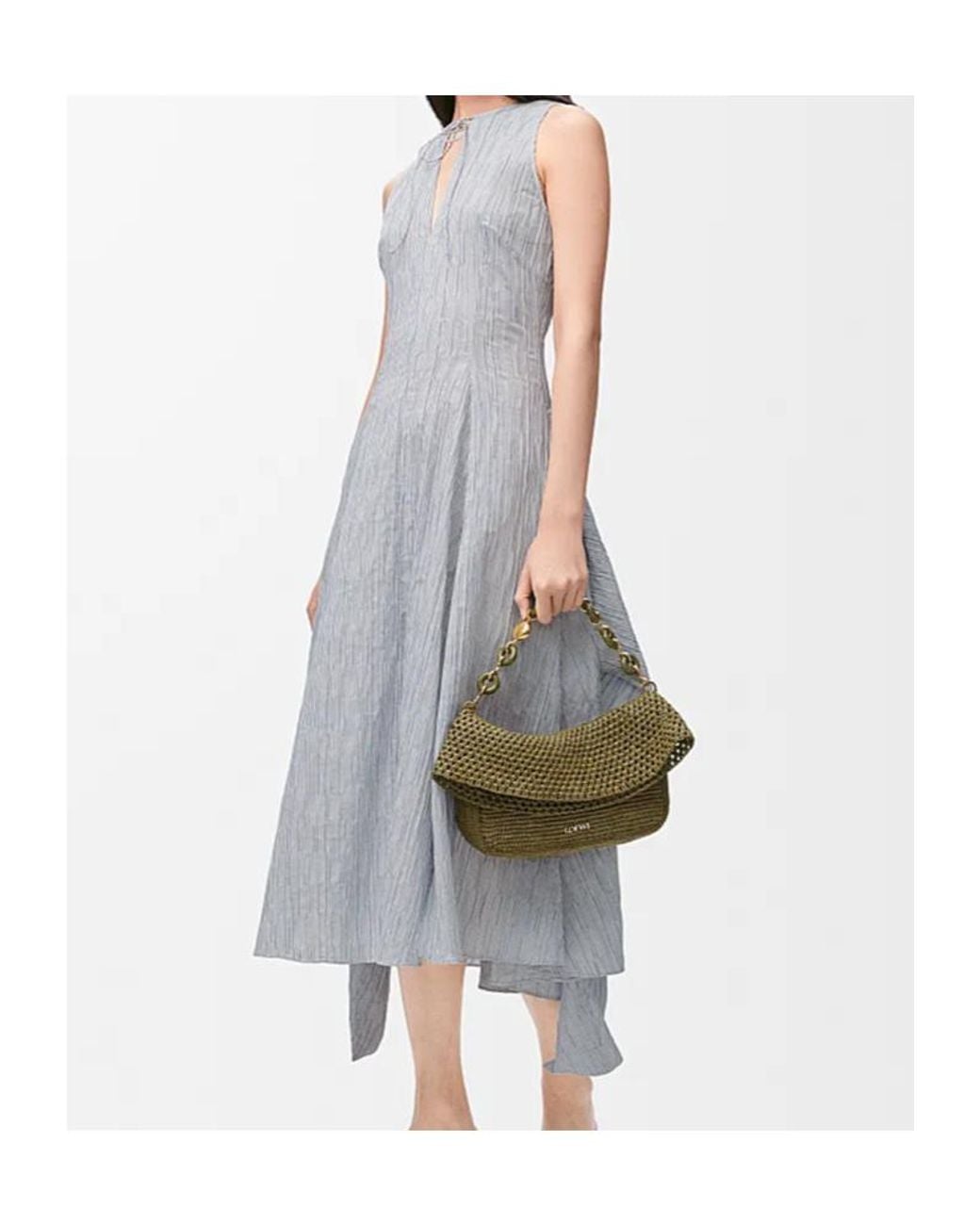 Loewe White Striped Asymmetric Hem Dress