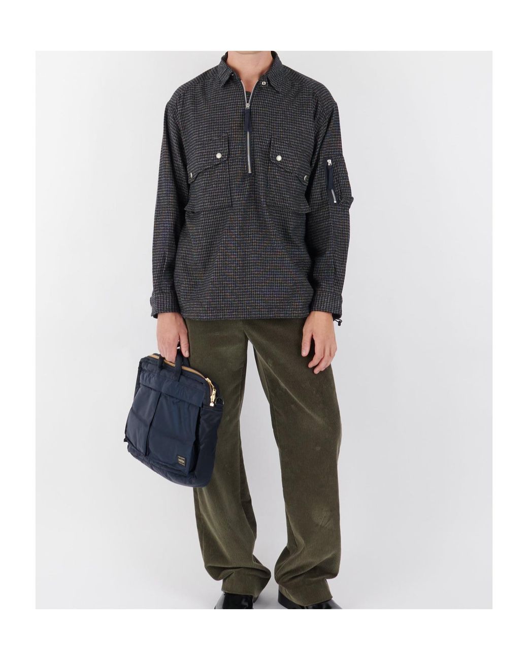 Comme des Garçons Gray Long-Sleeved Plaid Shirt for men