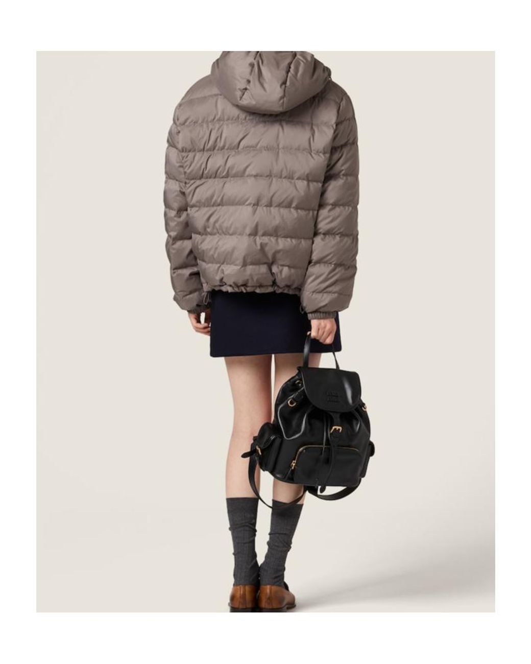 Miu Miu Brown Down Technical Pongé Puffer Jacket