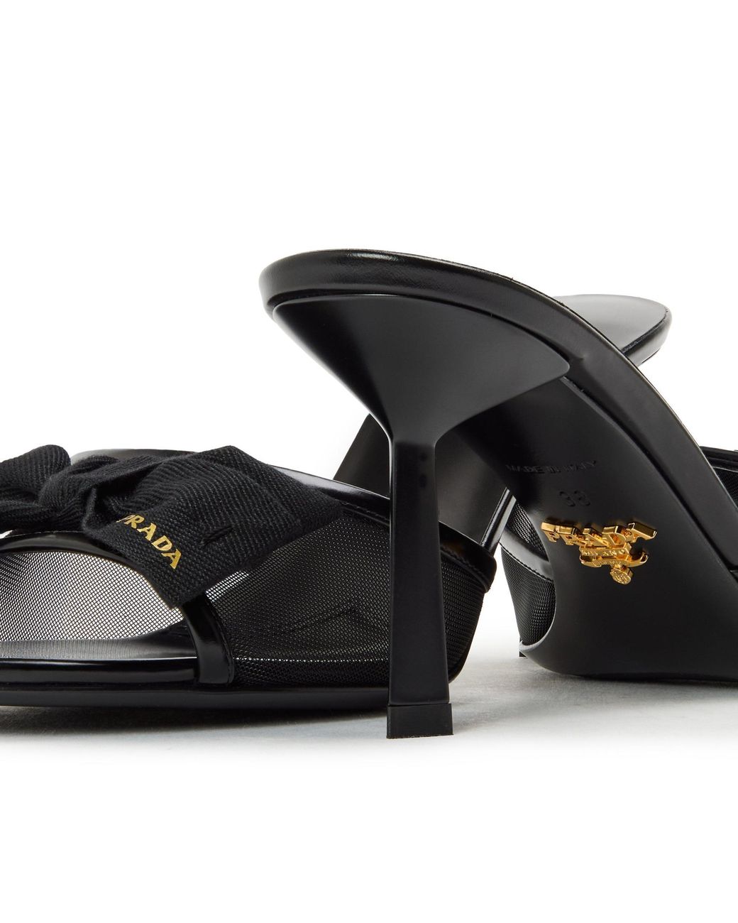 Prada Black Mule Heeled Sandals