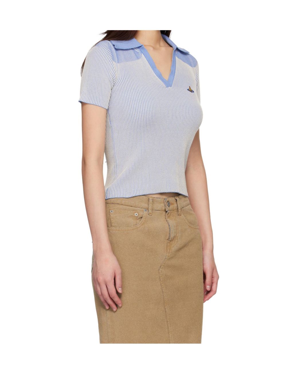Vivienne Westwood Blue Striped Knit Polo Top