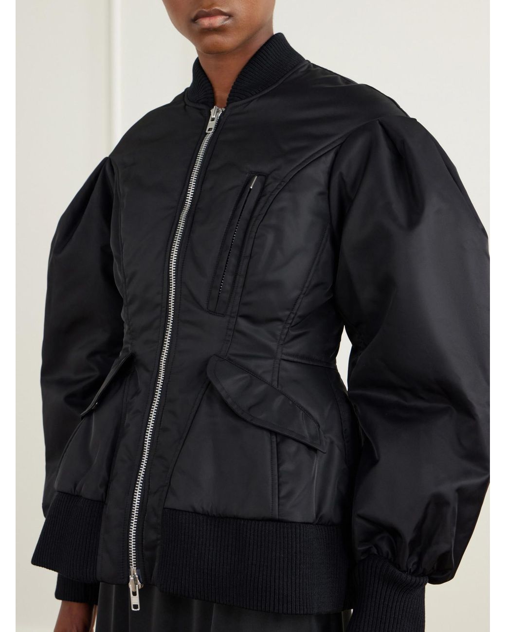 Simone Rocha Black Satin Bomber Jacket